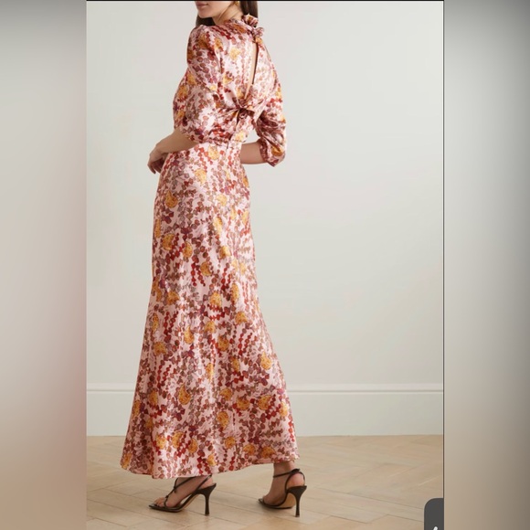 SALONI Dresses & Skirts - Saloni Floral High-Neck Maxi Dress - Tie-Back Detail - Romantic Pink Print